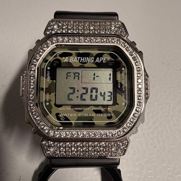 Y2K 2016 A Bathing Ape BAPE x Casio G-Shock DW5600-VT CZ Bezel - Picture 1 of 8